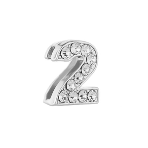 Sparkling silver number 2 charm with inlaid rhinestones for 10mm DIY slider bracelets