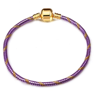 Purple and gold 3mm snake chain bracelet with barrel clasp and textured spiral design