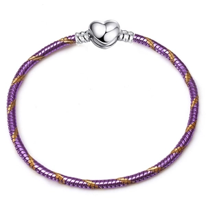 3mm purple and gold spiral snake chain bracelet with polished silver heart clasp