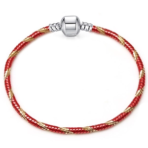 3mm Red and gold spiral snake chain bracelet with polished silver barrel clasp for charms