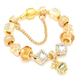 Luxury Alloy Gold Plated Bee Honeycomb Heart Charm Bracelet For Women Rhinestone Glass Beads Snake Chain Safety Chain Jewelry