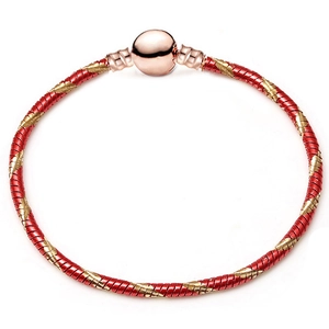 Red and gold twisted spiral 3mm copper bracelet with round rose gold ball clasp
