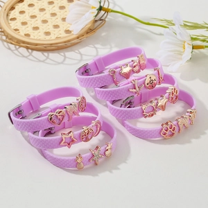 Purple silicone bracelet with rose gold sunflower pendants and adjustable metal buckle