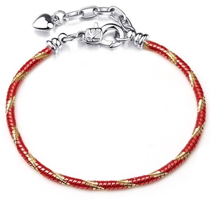 Red and gold twisted rope bracelet with silver lobster clasp and heart charm pendant