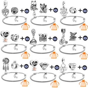 Alloy DIY Charm Bracelet Set For Women Silver Snake Chain With Heart Tree Of Life Pendants Fashion Rhinestone Jewelry Gift