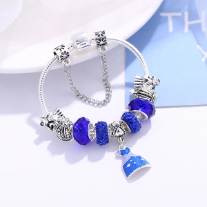 Bracelet à breloques robe de princesse bleue avec perles en cristal sur chaîne serpent