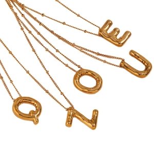 Vergulde 18K roestvrijstalen halsketting met 3D-ballonletter hanger en kralenketting