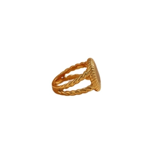 Retro 18K gold plated stainless steel ring with double rope band and oval signet top