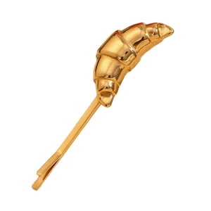Retro 18K gold plated stainless steel croissant bobby pin for women with minimalist horn design