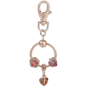 Rose gold keychain with crystal flower and leaf charms for Mother's Day gift