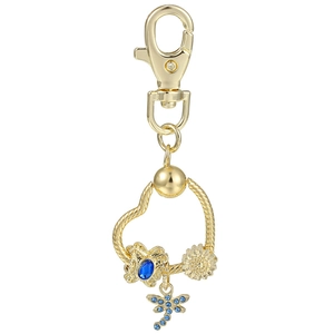 Gold dragonfly and butterfly keychain with blue gemstones and heart ring charm