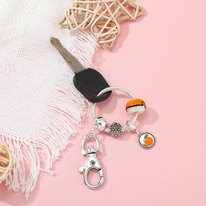DIY beaded fruit keychain with orange pendant and silver metal ring for car accessories