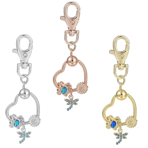 Heart Frame Keychain With Blue Zirconia Butterfly Sunflower Dragonfly Charms Alloy Metal Key Ring Jewelry Accessory Gift