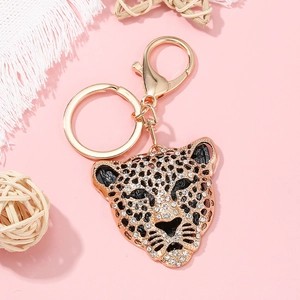 Portachiavi testa di leopardo scintillante con placcatura in oro rosa e cristalli