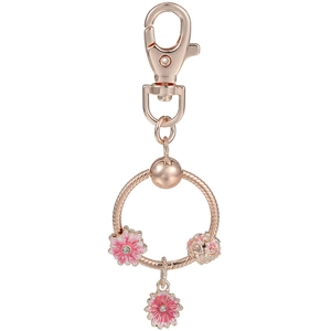 Rose Gold Daisy Flower Enamel Keychain With Hollow Bead Alloy Rhinestone Charm Keyring For Women Bag Pendant Accessories