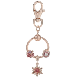Rose Gold Metal Keychain Rhinestone Snowflake Leaf Charms Snake Chain Bag Accessory Jewelry Gift Women Bag Decoration