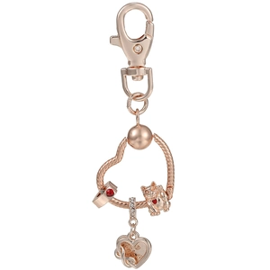 Rose Gold Lucky Cat Metal Keychain Heart Charms Rhinestone Inlaid Fashion Accessory For Women Bag Pendant Key Ring Jewelry