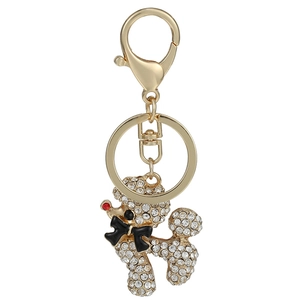 Fashion Rhinestone Poodle Keychain Cute Animal Dog Pendant Bag Charm Gold Tone Metal Keyring Gift For Women Jewelry Accessory