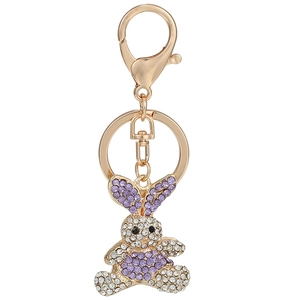 Cute Rabbit Keychain With Purple Rhinestones Gold Plated Alloy Bunny Pendant For Women Bags Car Accessories Fashion Jewelry Gift