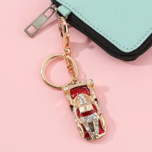 Creative crystal encrusted gold sports car keychain with rhinestones and lobster clasp