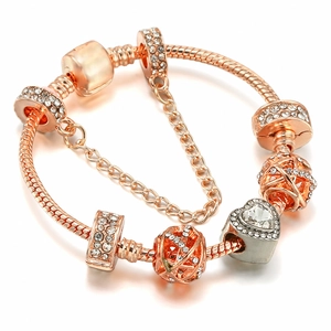 Rose Gold Alloy Rhinestone Crown Heart Charm Bracelet For Women Snake Bone Chain Bracelet Sweet Jewelry Gift For Girlfriend