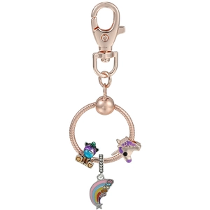 Rose Gold Unicorn Rainbow Pendant Keychain For Women Girls Enamel Cubic Zirconia Snake Bone Chain Ring Bag Charm Accessory