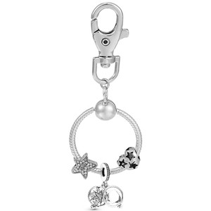 Porte-clés à Breloques Étoile Cœur Métal Argenté Chaîne Serpent Anneau Pendentif Étoile Strass Ajouré pour Accessoires Sac Femme