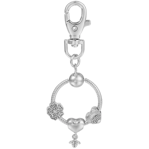 Portachiavi ape argento con perline a cuore su anello a catena a serpente circolare