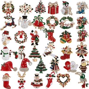 Broche de Navidad Vintage Aleación Esmalte Rhinestone Papá Noel Muñeco de Nieve Árbol Reno Campana Corona Joyería Fiesta Regalo Mujer