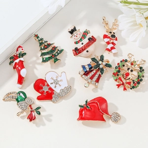 Colección de broches de Navidad con campanas, muñeco de nieve y renos en esmalte cristal