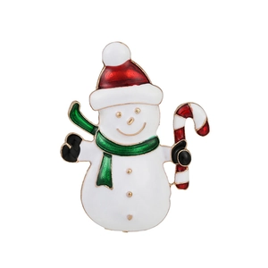 Schneemann-Brosche aus Emaille mit rotem Hut und grünem Schal als Weihnachtsgeschenk