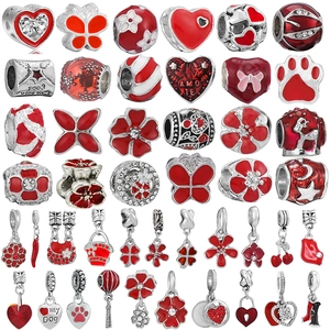 Alloy Enamel Red Heart Flower Reindeer Charms For DIY Bracelet Necklace Jewelry Making Dangle Beads Women Gift