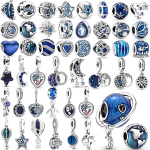 Blue Starry Sky Celestial Charms Alloy Cubic Zirconia Moon Earth Astronaut Heart Dangle Beads For DIY Bracelet Jewelry Making
