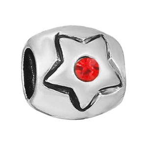 Charm a stella in argento con gemma rossa centrale per bracciali e collane fai da te