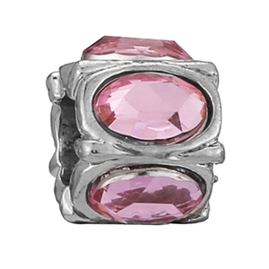 Silver alloy bead charm featuring three pink oval crystals for DIY jewelry bracelets