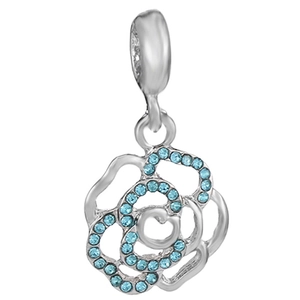 Luxurious silver hollow rose pendant with light blue crystals for DIY jewelry bracelets