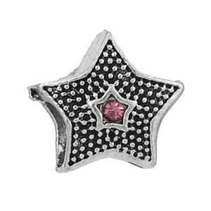 Pink star charm in silver alloy with vintage texture for DIY jewelry bracelets