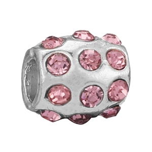 Luxurious silver charm bead with pink crystal rhinestones in a cylindrical DIY style