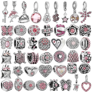 Dije De Aleación Con Delfín De Corazón De Flor De Estrás Rosa Para DIY Pulsera Collar Fabricación De Joyas Cuentas De Moda