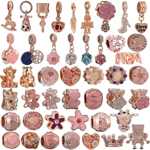 Rose Gold DIY Alloy Large Hole Beads Charms Enamel Heart Flower Animal For Pandora Style Bracelet Jewelry Making Findings