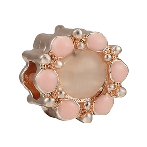 Rose gold flower bead with pink enamel petals and center gemstone for DIY bracelets