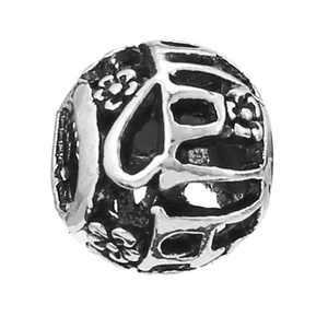 Hollow round charm bead for DIY bracelets featuring I Love Mom text and floral patterns
