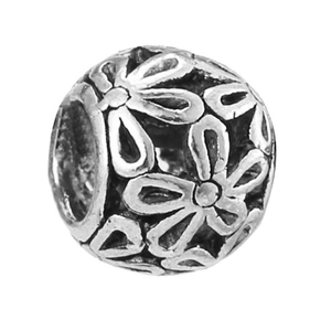 Spherical hollow flower charm bead in silver metal finish for DIY bracelet jewelry