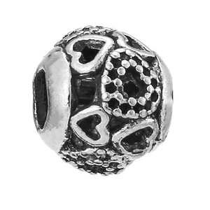 Hollow sphere charm with heart patterns and beaded edges for DIY bracelets