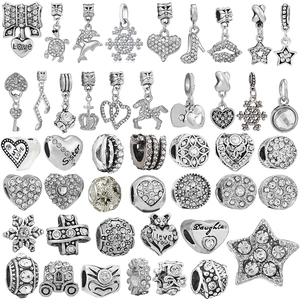 Luxueux Pendentif Charme En Strass Argenté Alliage Flocon De Neige Clé Cœur Perles Bracelet DIY Accessoires Fabrication Bijoux Femmes