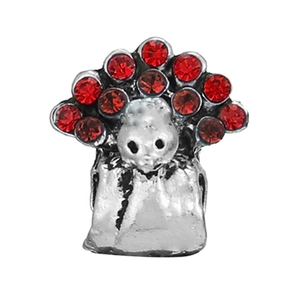 Silver-plated peacock charm with red rhinestones for DIY bracelets and jewelry