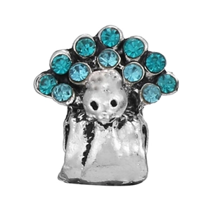 Silver-plated peacock charm with blue rhinestones for DIY bracelet jewelry
