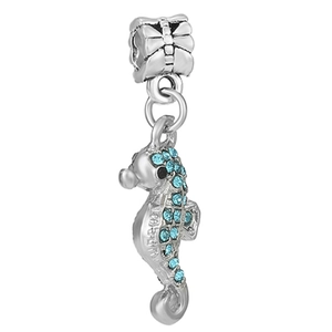 Silver seahorse charm with blue pavé zircons for DIY charm bracelets and necklaces