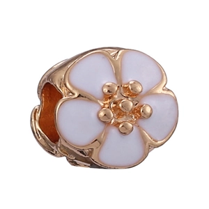 Exquisite golden cherry blossom charm with white enamel petals for DIY bracelets
