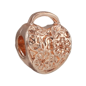 Herzförmige Handtaschen-Perle aus Roségold mit Blumengravur für DIY-Armbänder